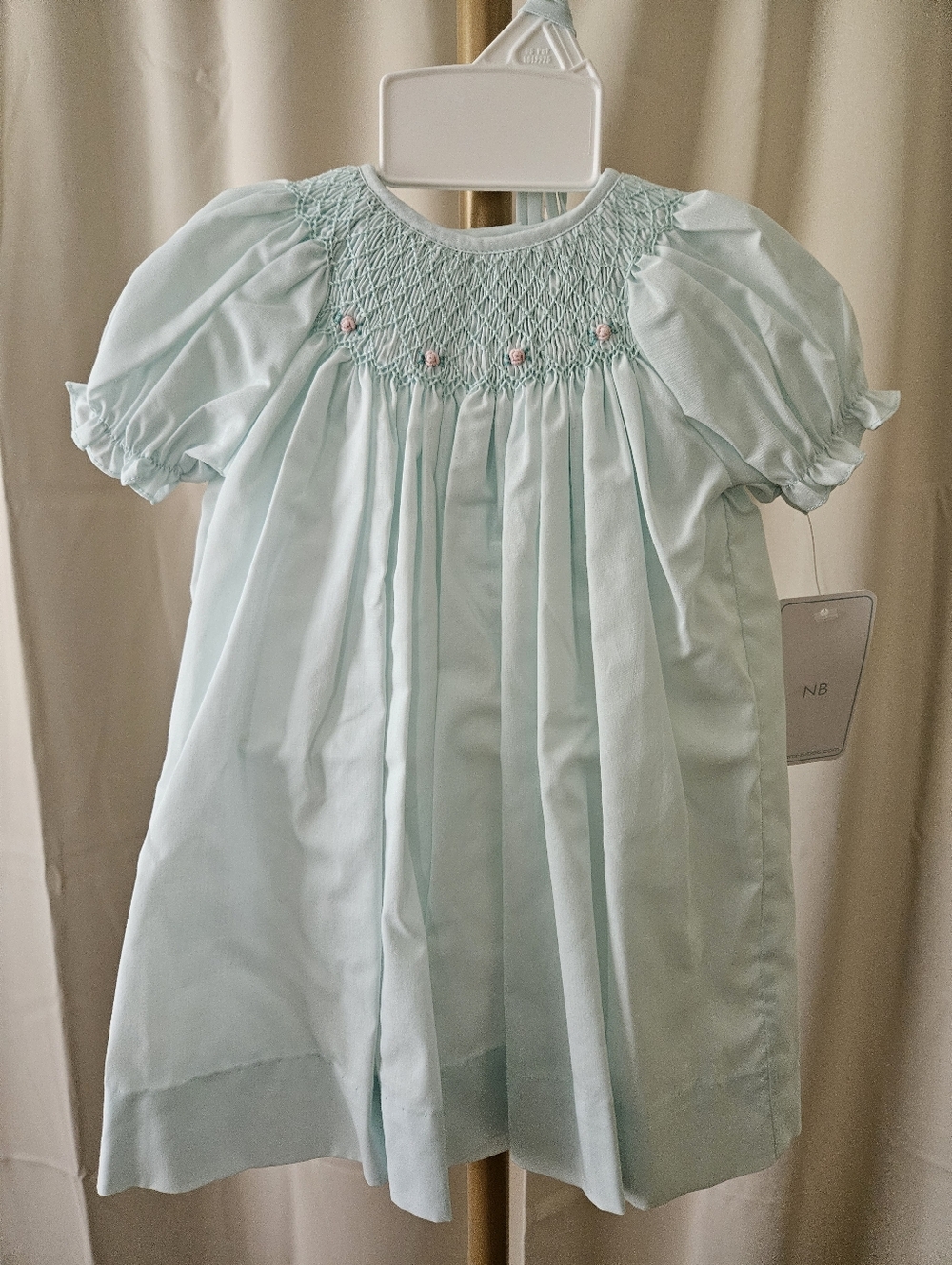 Petit Ami Mint Green Smocked Heirloom Day Gown Set NB–3M | Hand Embroidery + Bon - Picture 2 of 6